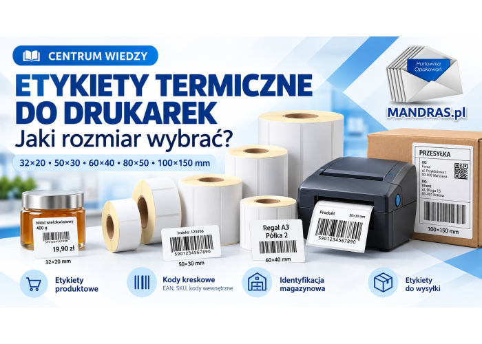 Etykiety termiczne do drukarek – jaki rozmiar wybrać? 32×20, 50×30, 60×40, 80×50 i 100×150 mm